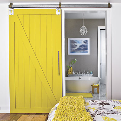 yellow sliding barn door 