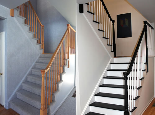 DIY painted stairs before and after