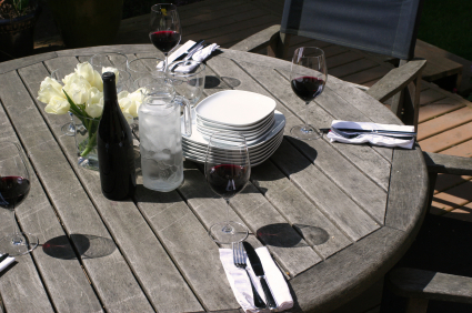 the table is set for outdoor dining