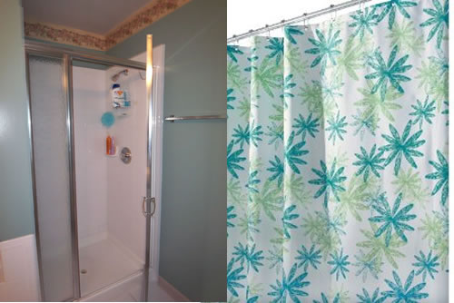 replaced shower door with stall shower curtain