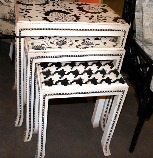 painted nesting tables with nail head embellishment