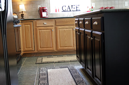 Oak and deals black kitchen cabinets