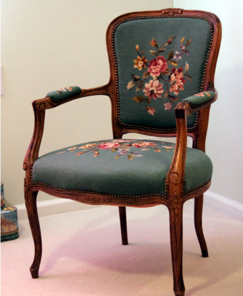 embroidered antique chair