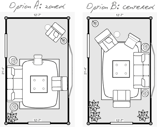 layout options for a long living room