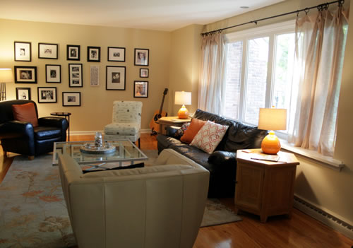 living room with refinished end tables