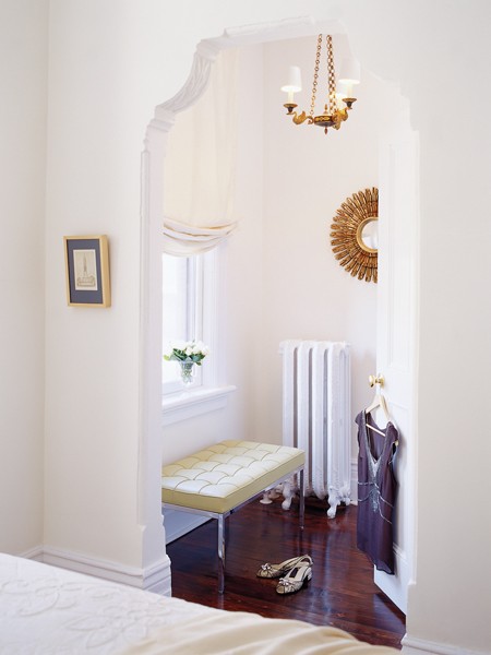 feminine pink dressing room with light