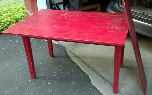 red table before refinishing