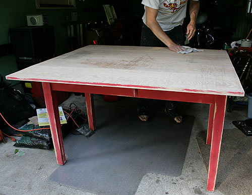 paint stripped off red table and sanded