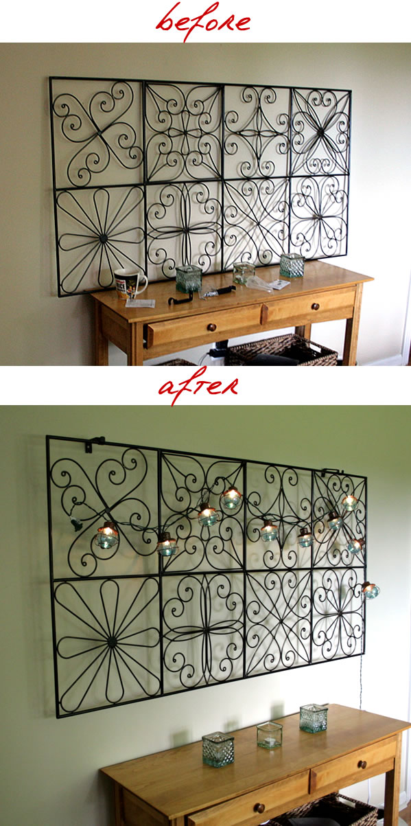 hanging metal screen on wall 3D effect before and after