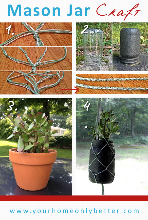 DIY mason jar craft - hanging macrame succulents