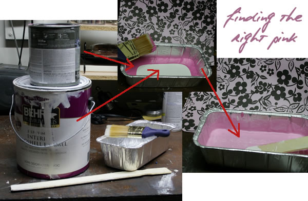mixing pink paint for painted furniture diy project