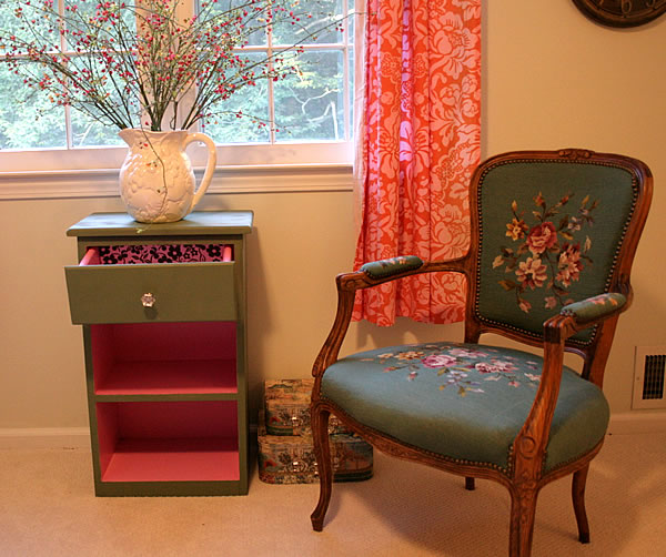 painted night table with chair