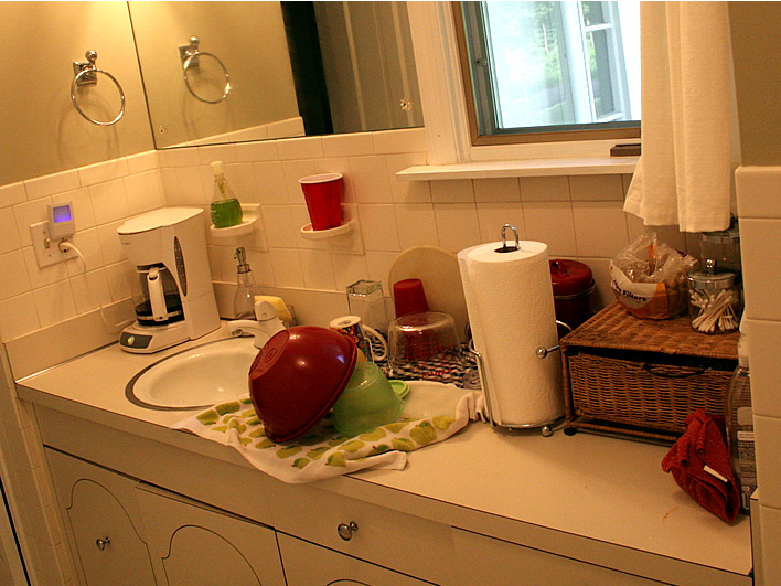 Bathroom turned kitchen during a renovation