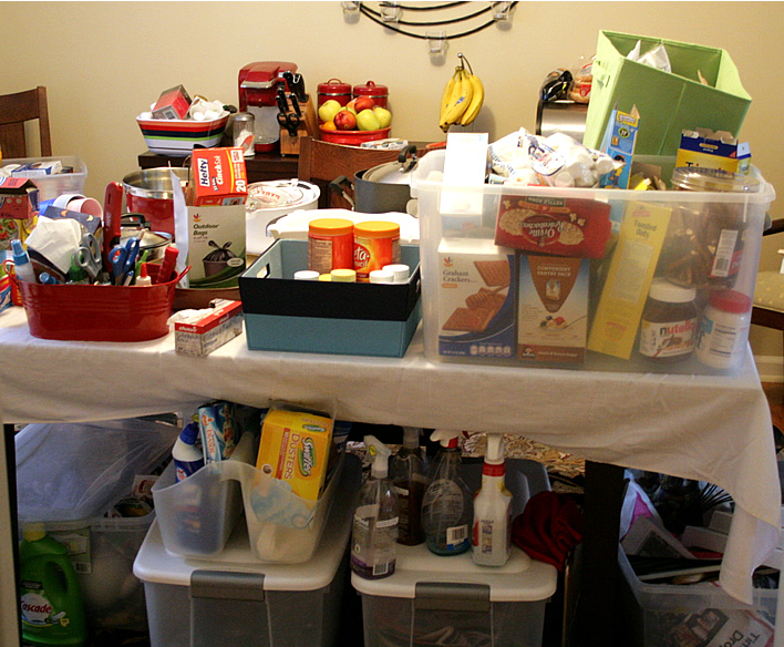 using a dining room as a pantry during a kitchen renovation